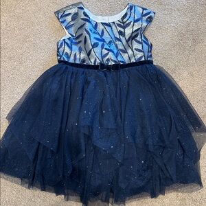 Sparkling Blue Dress with Leaf Pattern